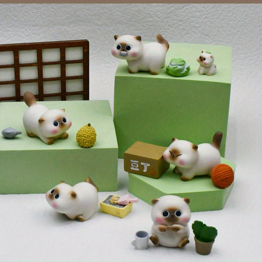 5 Adorable Siamese Cat Mini Blind Box Figurines