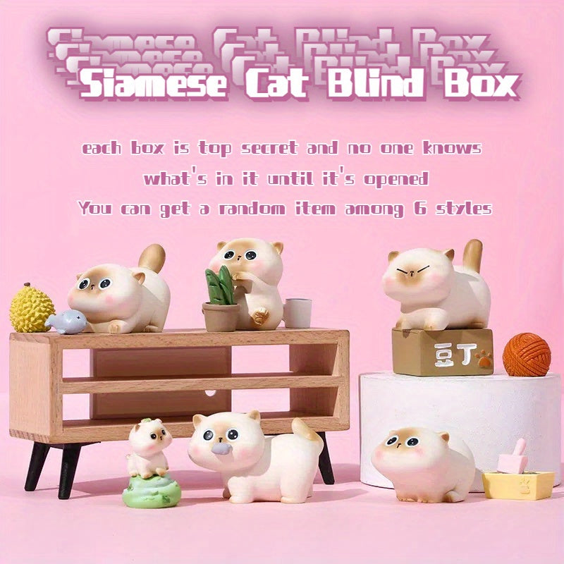 5 Adorable Siamese Cat Mini Blind Box Figurines