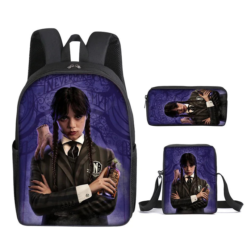 3PC/set Wednesday Addams Backpack Nevermore Academy