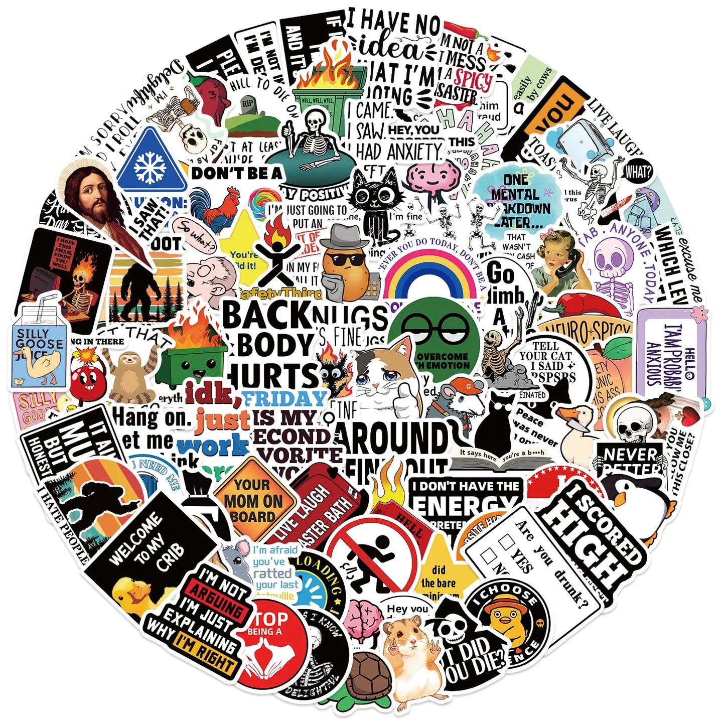 100Pcs Cartoon Snarky MEME Stickers