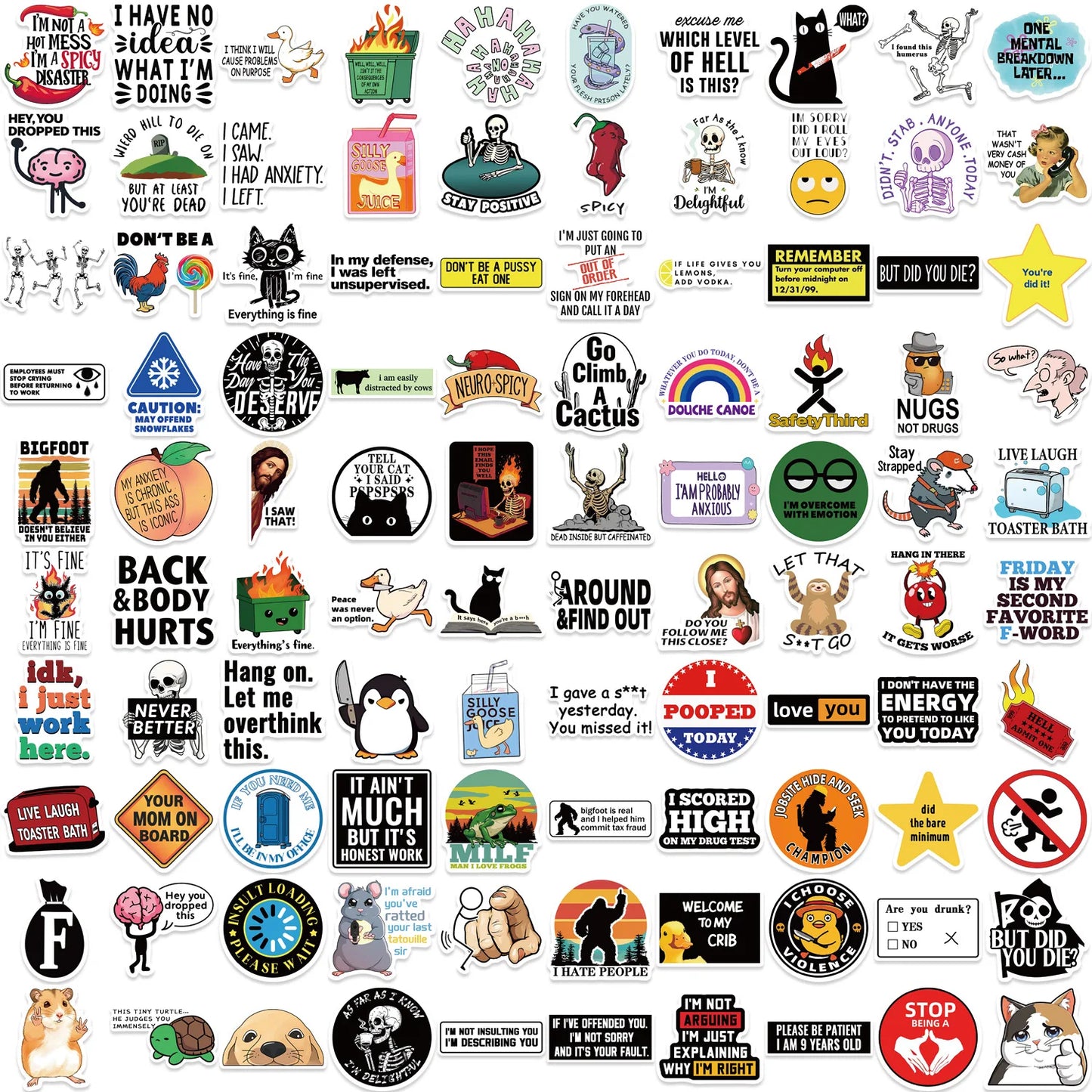 100Pcs Cartoon Snarky MEME Stickers