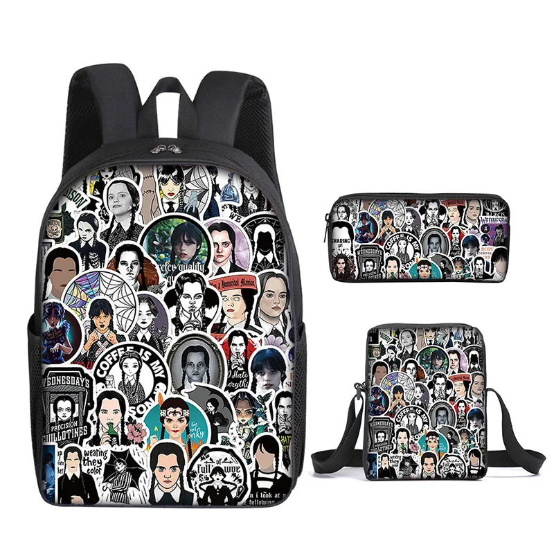 3PC/set Wednesday Addams Backpack Nevermore Academy